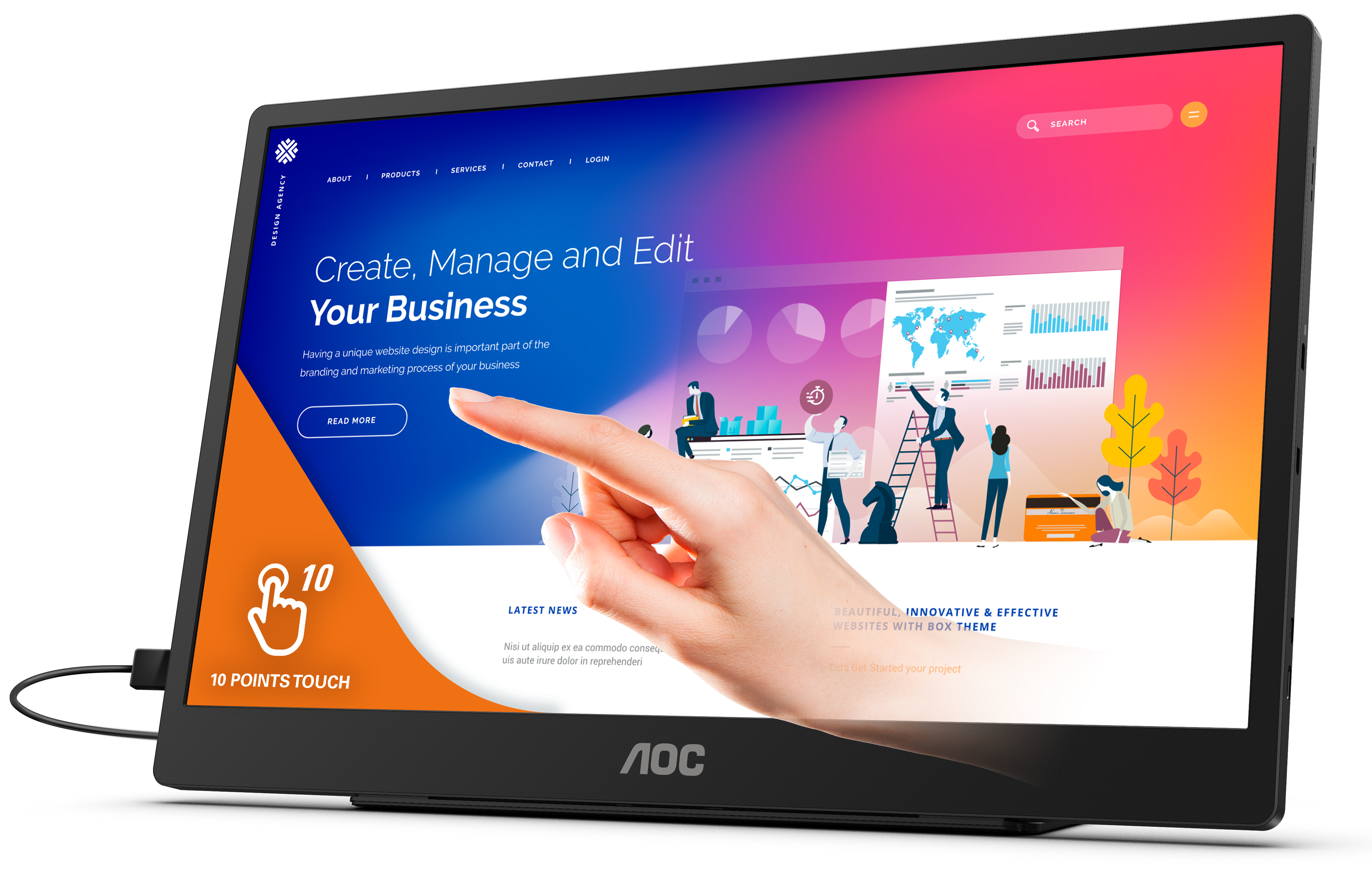 AOC announces 16T2 , a portable 15.6 inch display with 10 point touch recognition