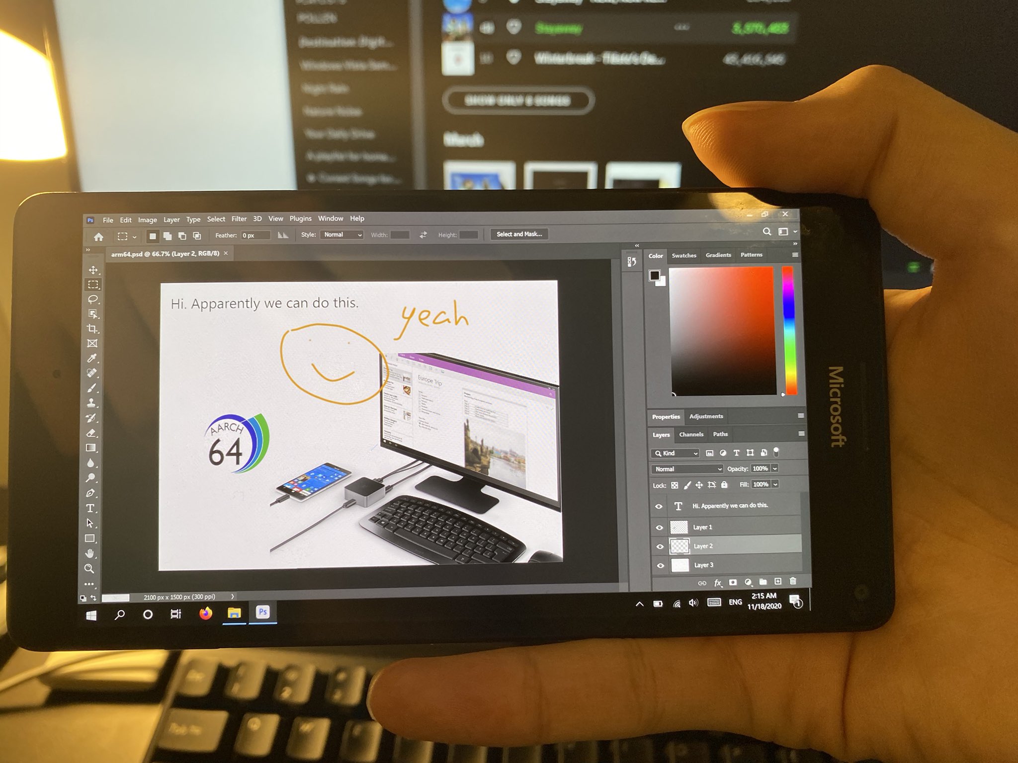 Lumia smartphone with Windows 10 ARM spotted running Adobe Photoshop
