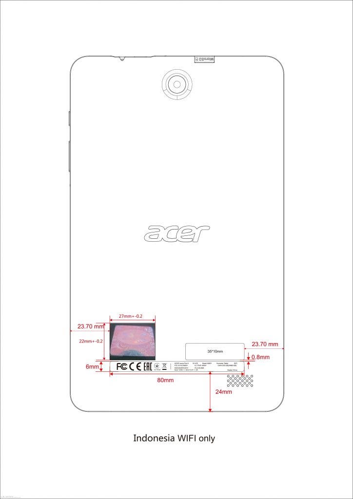 Schematics of Acer Iconia One 8 (2018) tablet with entry level specs appears on FCC