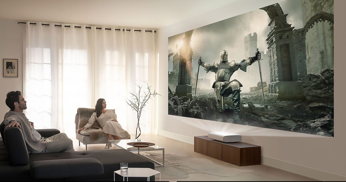 Samsung Debuts 8K Projector That Turns Your Wall Into a Mega Screen The Premiere is its ultra-short throw projector, and the newest model comes with amped-up resolution.