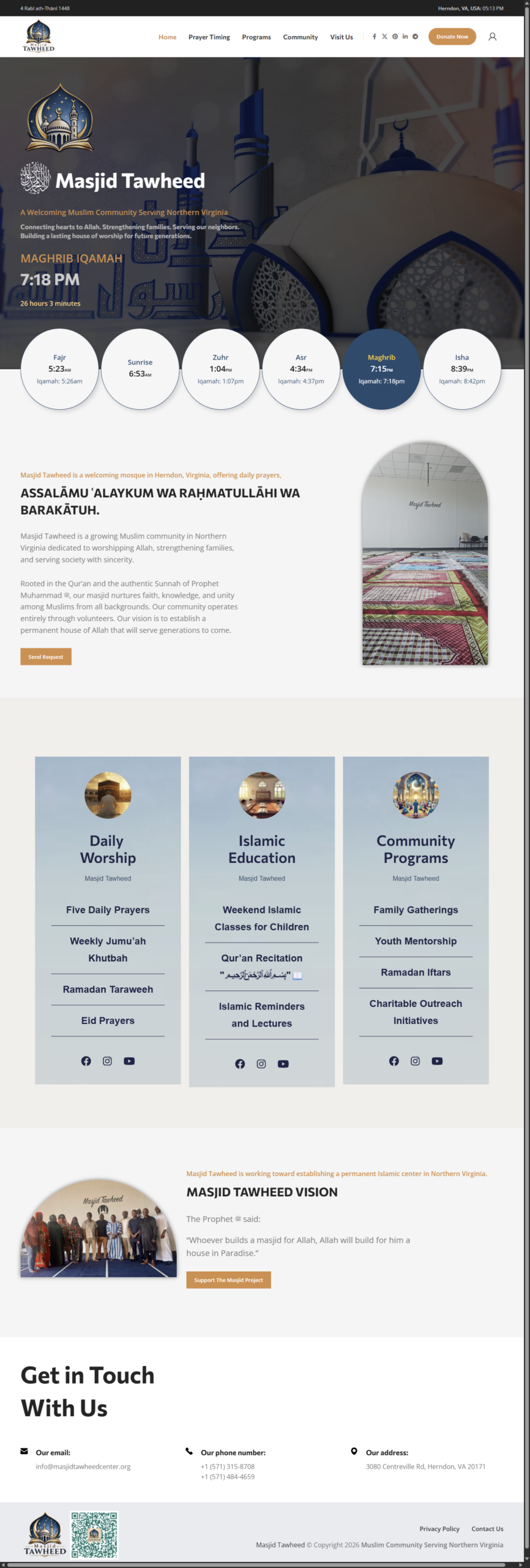 Custom Masjid Project WordPress Development with Prayer Timing
